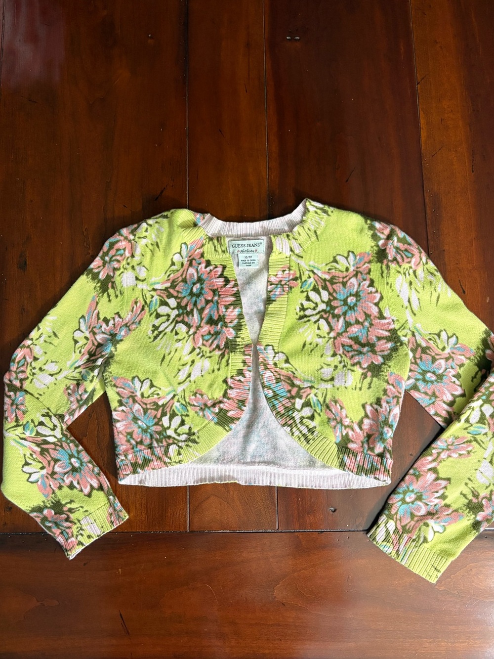 Guess Lime Green Floral Cropped Cardigan Jacket